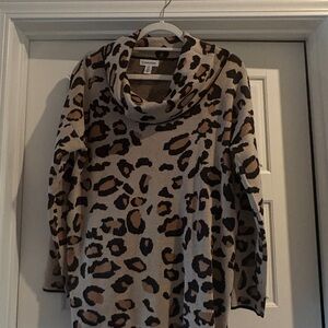 Calvin Klein Women's Cowl Neck Leopard Sweater - Brown and Black